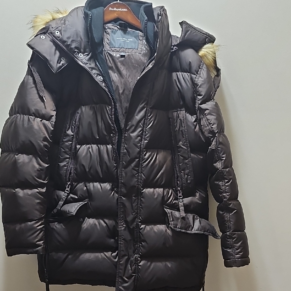 Marc New York Brown Puffer Jacket with Fur Trim